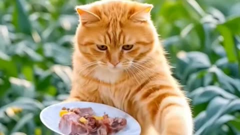 Funny cat is cooking food