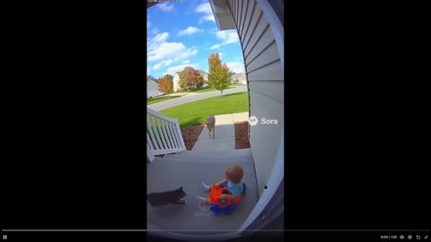 So the family cat fights for the baby when the mother runs inside - WTF? AI vids
