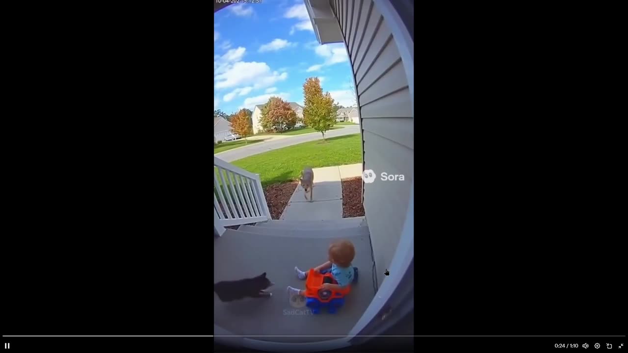 So the family cat fights for the baby when the mother runs inside - WTF? AI vids