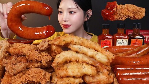 KFC Hot Crispy Chicken, Huge Kielbasa Sausages Mukbang Asmr