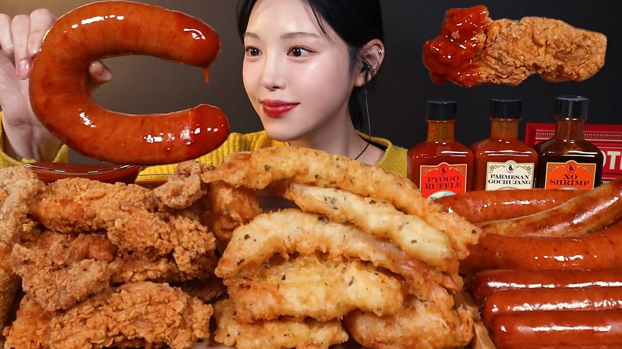 KFC Hot Crispy Chicken, Huge Kielbasa Sausages Mukbang Asmr