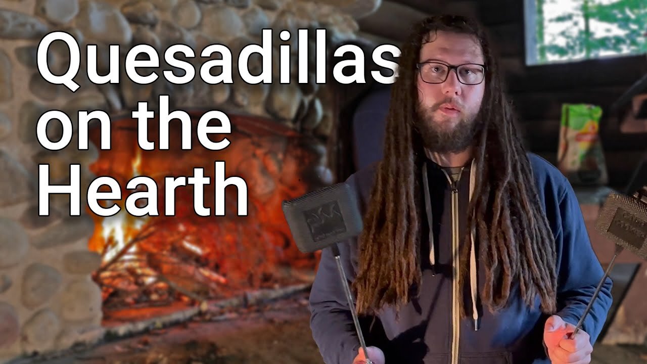 Cooking Quesadillas on the Open Hearth in a 1937 Log Shelter