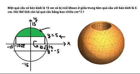 Toán 12: Một quả cầu có bán kính là 15 cm và bị mũi khoan ở giữa trung tâm quả cầu với bán kính là