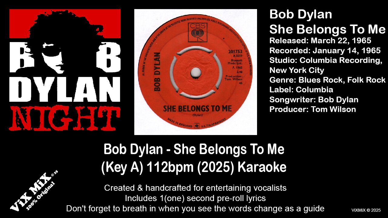 SingLikeBob - She Belongs To Me (Key A) 112bpm (2025) Karaoke