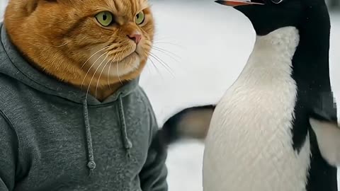 Epic Orange Ai Cat vs Penguin Snow Battle!