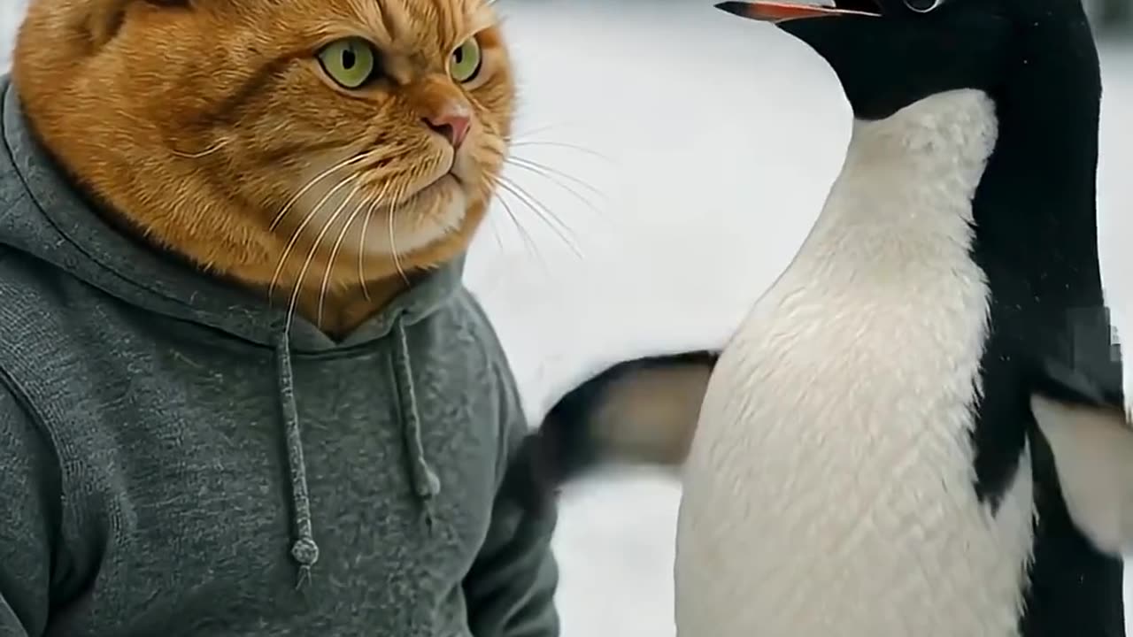 Epic Orange Ai Cat vs Penguin Snow Battle!