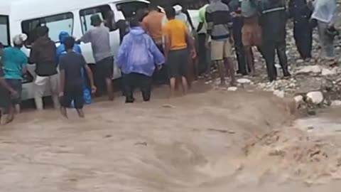 The ambulance was almost swept away by the river current