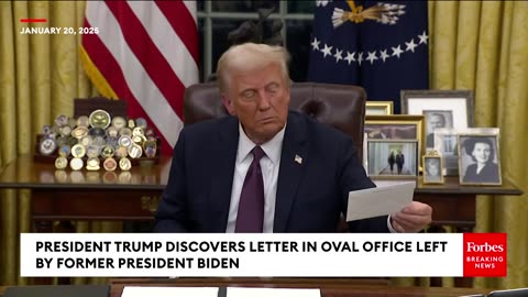 Trump Discovers Letter Biden Left Him in the Resolute Desk in ihe Oval Office