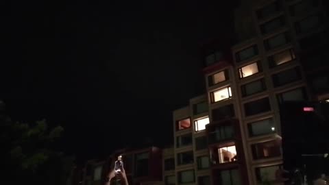 New Year's Eve fireworks seen from near the Sirius Building, Sydney