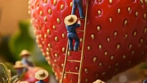 Tiny Workers Turn Giant Strawberry