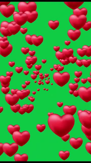 1132. Green Screen _ Floating Hearts, Love,