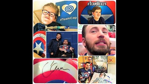 CHRIS EVANS ⭐️signs mini Cap America 🇺🇸 shield for Reilly Johnson⭐️w/ SMA Spinal Muscular Atrophy
