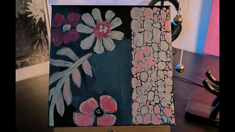 Abstract: blue, pink and white.