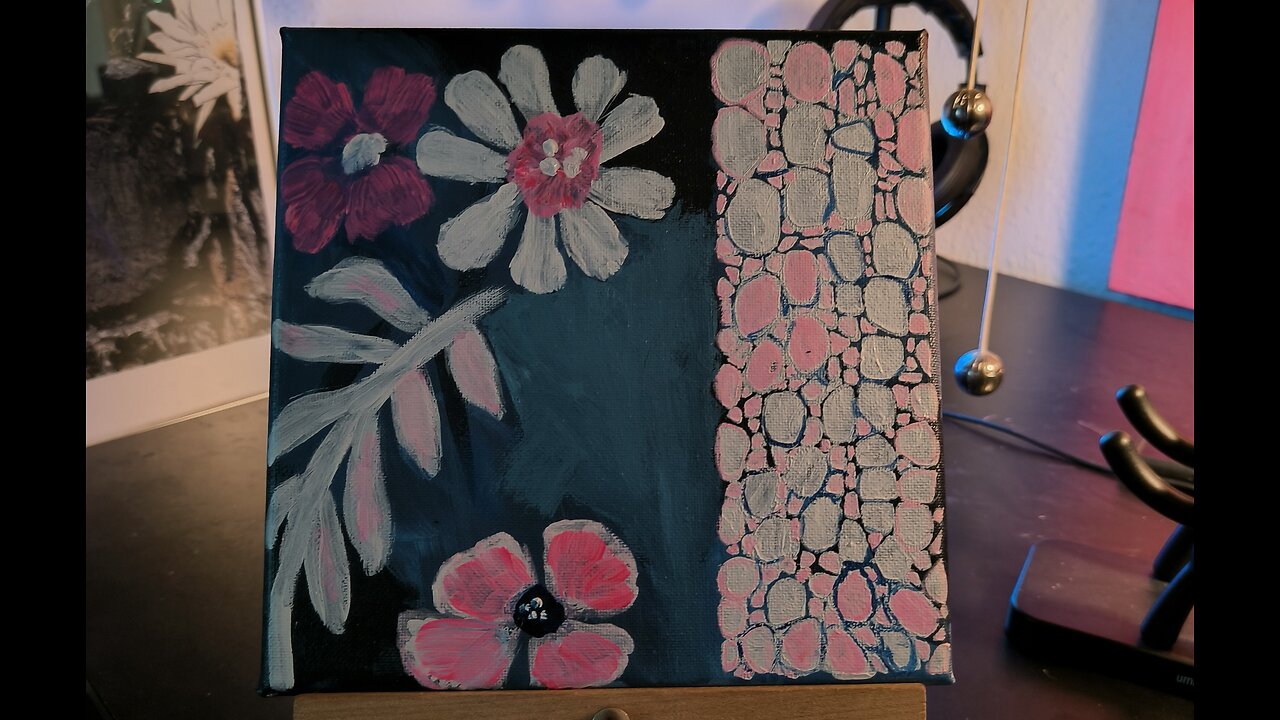 Abstract: blue, pink and white.