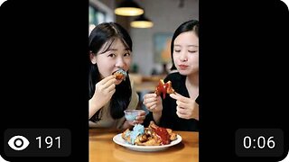 A photograph of two East Asian girls eating chicken wings at a cozy indoor table. Grok Ai