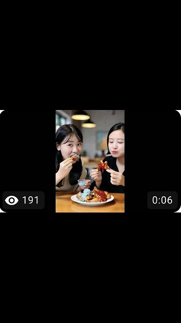 A photograph of two East Asian girls eating chicken wings at a cozy indoor table. Grok Ai