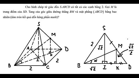 Toán 11: Cho hình chóp tứ giác đều S.ABCD có tất cả các cạnh bằng 2. Gọi M là trung