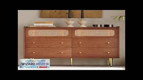 Rattan 6-Drawer Double Dresser Wooden Chest of Drawers with Golden Metal Legs Review