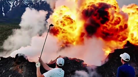 Playing golf near the volcano. #ai #crazy #funny