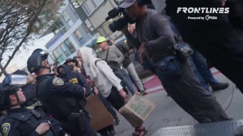 Footage from before and after a melee broke out between Antifa militants and a Trump supporter