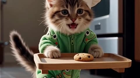 The Cutest Froggy Chef Baking Cookies 🍪❤️#cat #cute #cats #frog