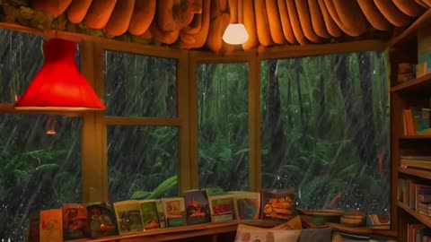 Rainy Day Book Nook with Cozy Bed.