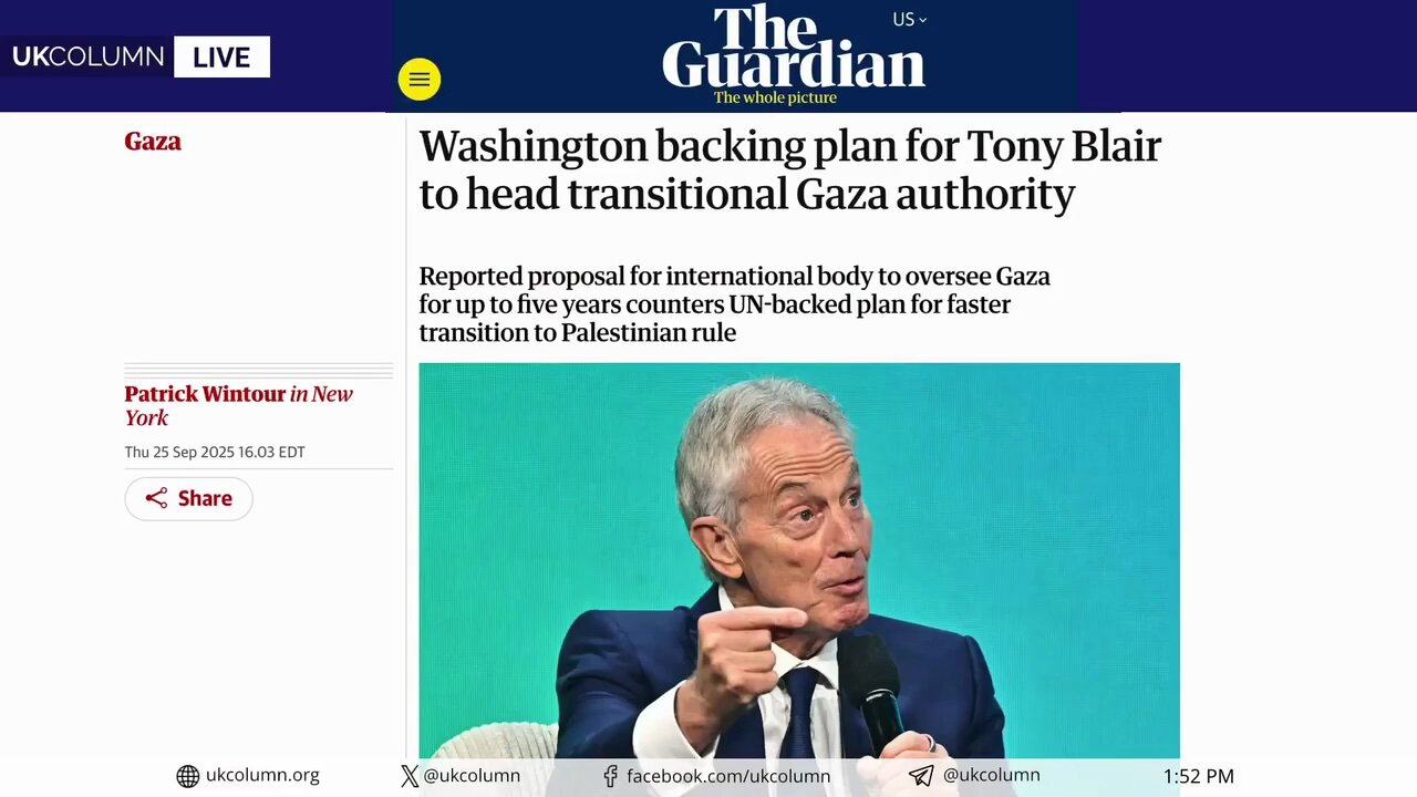 Trump Shoehorns Tony Blair In For Administration of the Gaza Strip | UK Column News