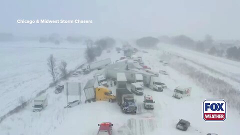 Drone Footage: 100+ Vehicle MASSIVE Pileup Chaos on I-196 Michigan in Sudden Whiteout Blizzard!