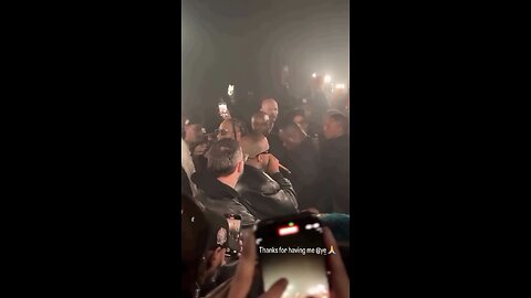 Kanye West celebrating at his own Grammy afterparty in Los Angeles.