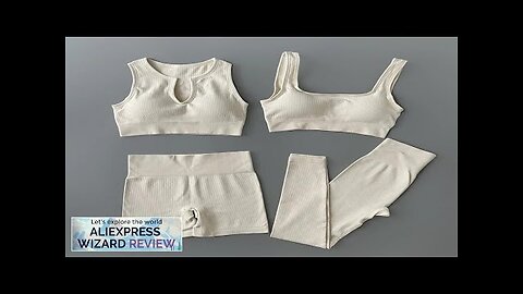 Seamless Yoga Set Ribbed Workout Outfits for Women 2/4 Piece Sport Bra Review