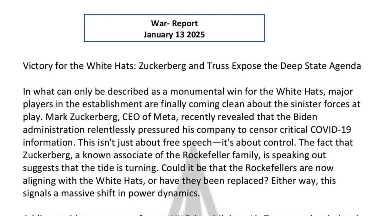 WAR REPORT - JANUARY 13 2025 - VICTORY FOR THE WHITE-HATS