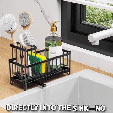 🖤Keep Your Kitchen Spotless | Cisily Black Sponge Holder with High Brush & Soap Dispenser Organizer!