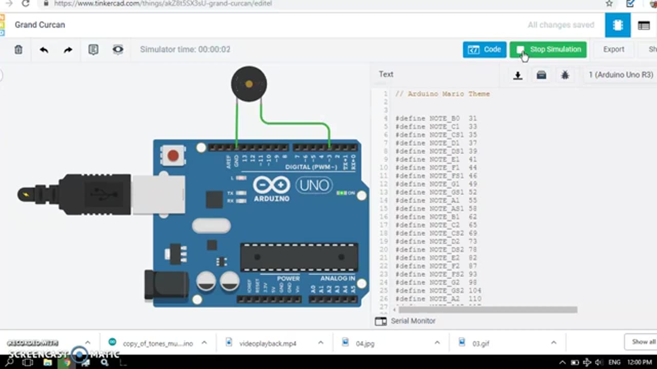 Arduino Playing Mario Theme Simulation on Autodesk Tinkercad