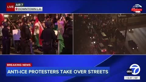 "LIVE: Thousands of anti-ICE protesters block surface streets in downtown Los Angeles"