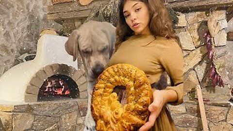 ❄️ Snow Day Cozy Baking ∣ Winter Wood - Fired Oven Bread Wreath ASMR