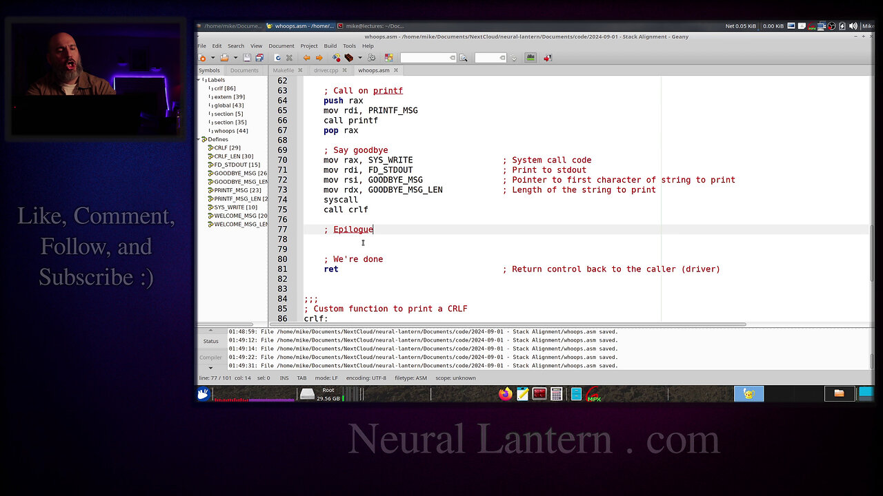 x86-64 Assembly Segfault on printf? Fix Stack Alignment (Yasm + GCC Demo)