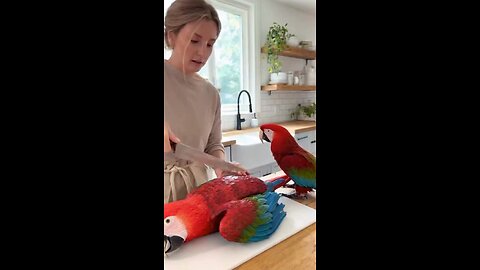 🦜😂 When you cut the parrot cake and the real parrot thinks it’s his twin! 😱🎂