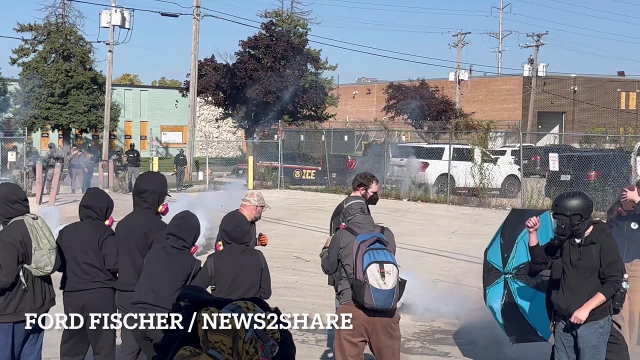 Tear gas deployed against protesters outside Broadview, Illinois ICE facility.