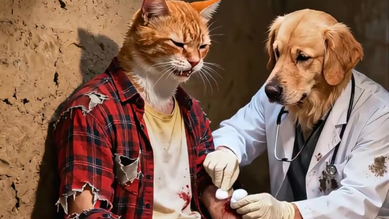 Kitten Cares for Daddy