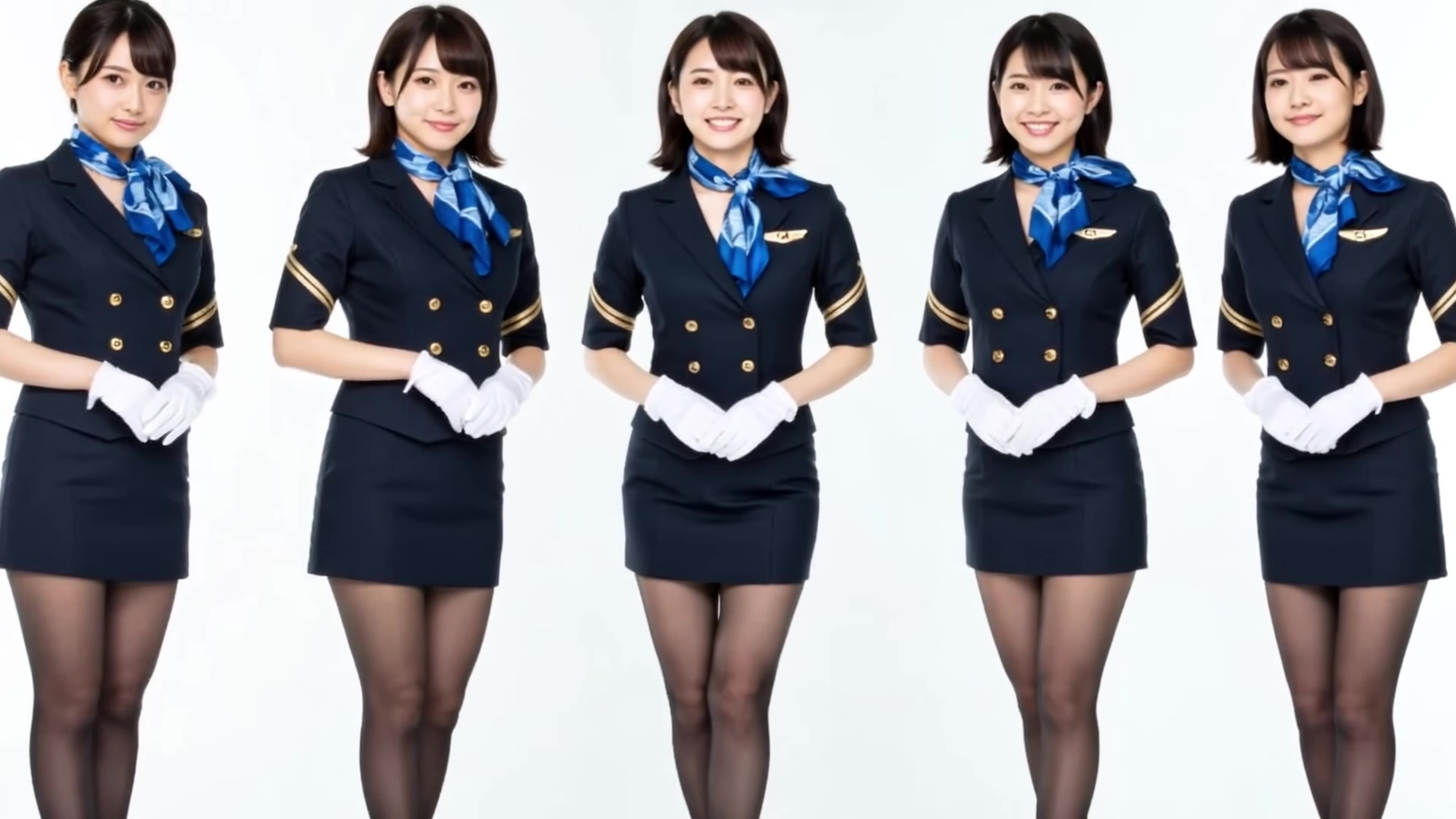 Surrounded by Elegant Flight Attendants in Black Stockings ✈️🖤