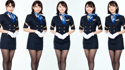 Surrounded by Elegant Flight Attendants in Black Stockings ✈️🖤