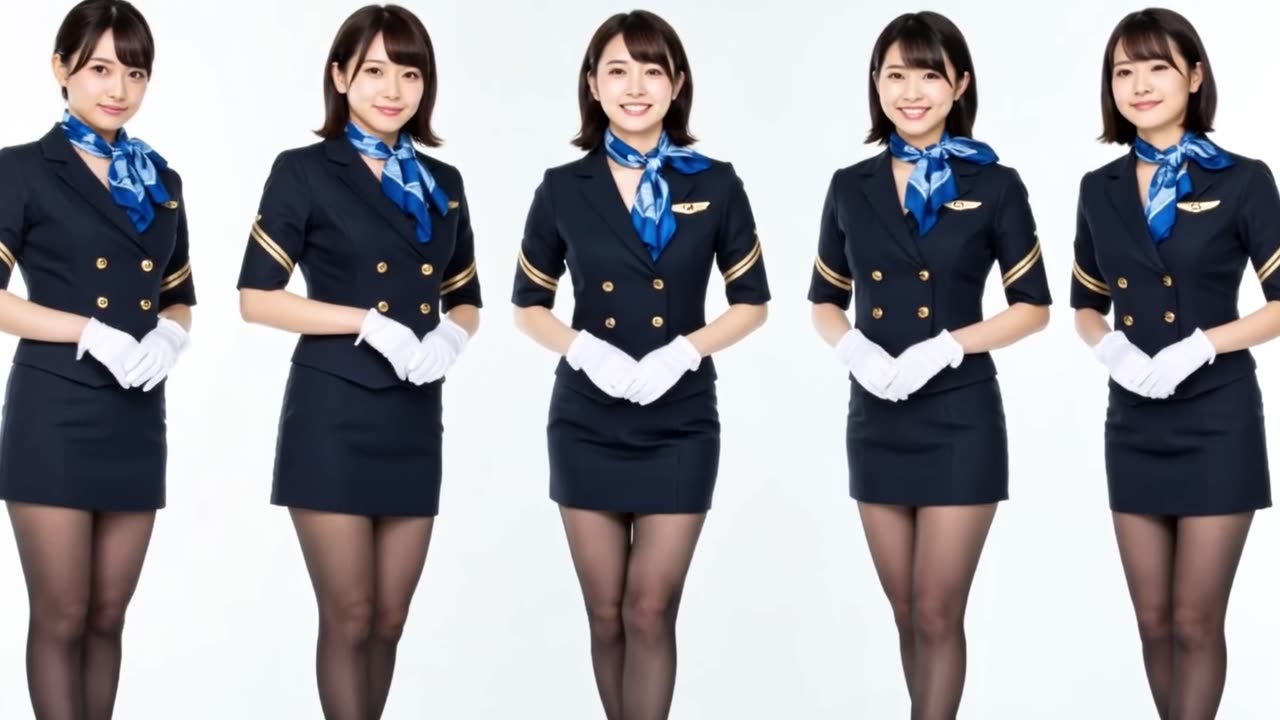 Surrounded by Elegant Flight Attendants in Black Stockings ✈️🖤