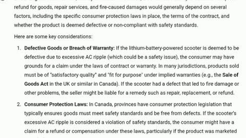 Complete refund for fire-caused damages for a lithium-battery-powered scooter.