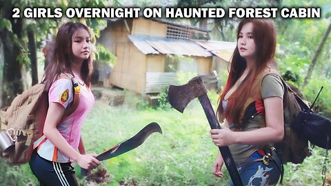 2 GIRLS overnight camping on HAUNTED forest CABIN | ASMR