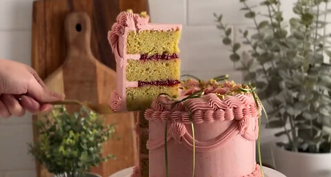 Raspberry Pistachio Cake | Making & Decorating My Vintage Birthday Cake