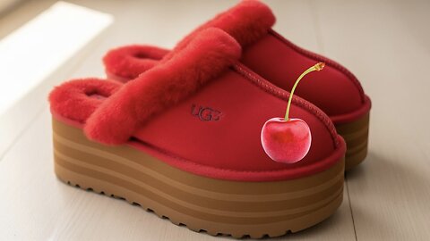Red Cherry Platform Ugg Slipper 3D View