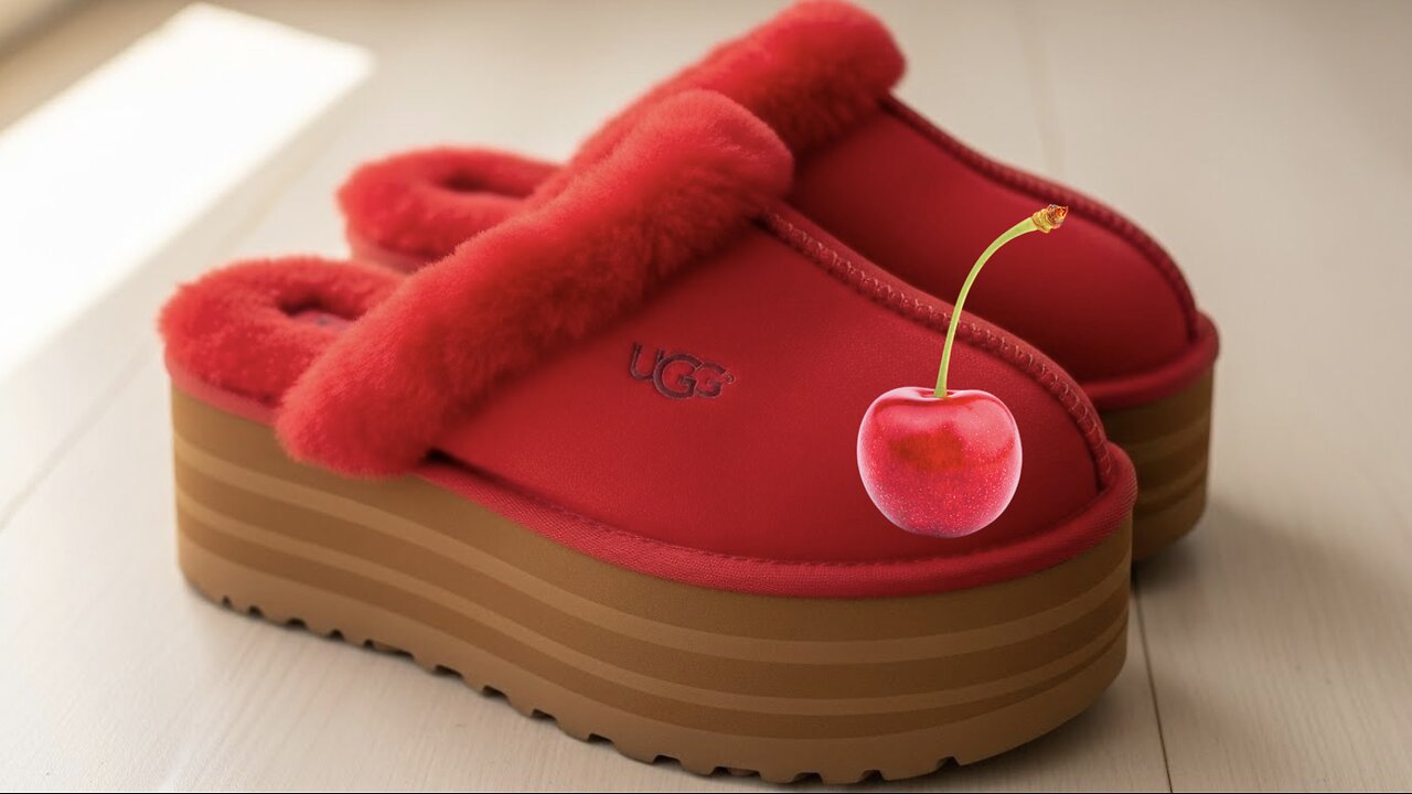 Red Cherry Platform Ugg Slipper 3D View