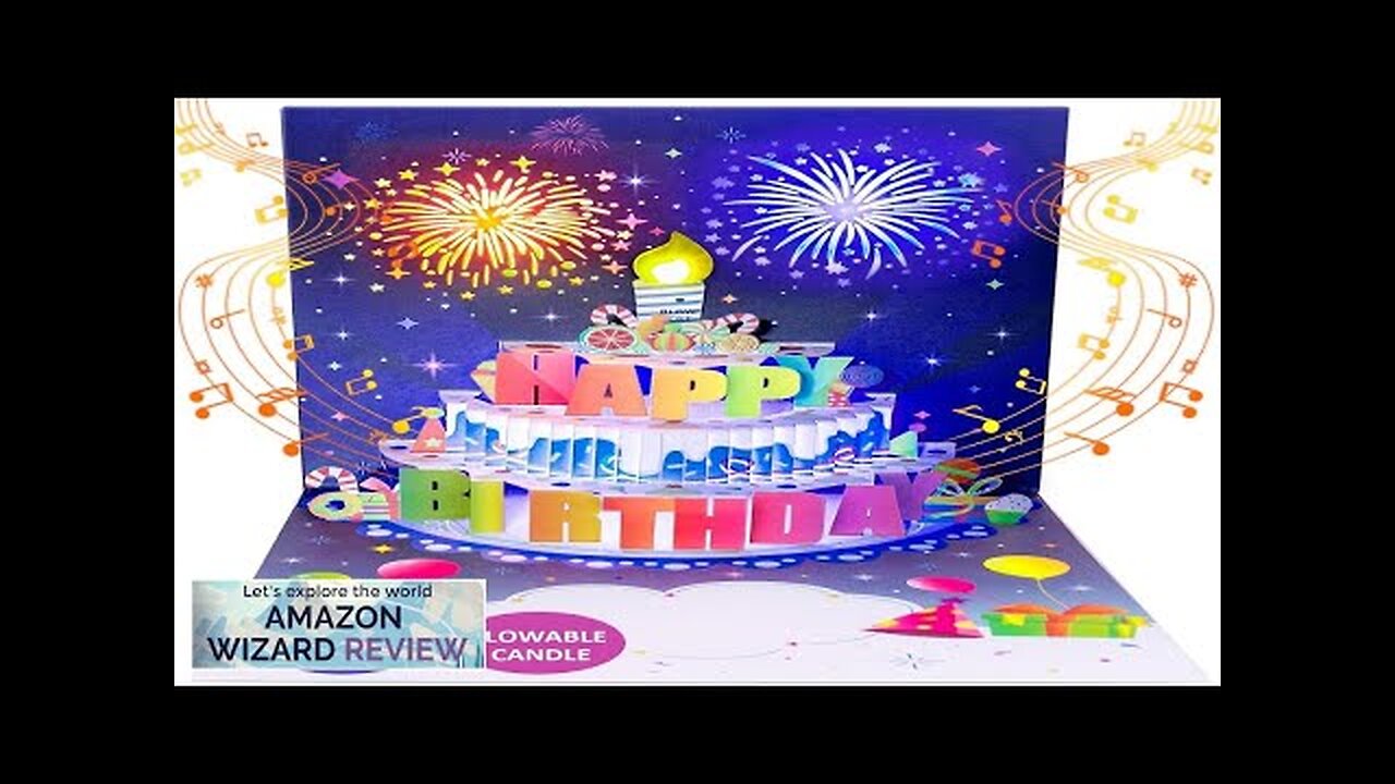 INPHER Birthday Cards Fireworks Pop Up Cake Blowable Light and Music Happy Review