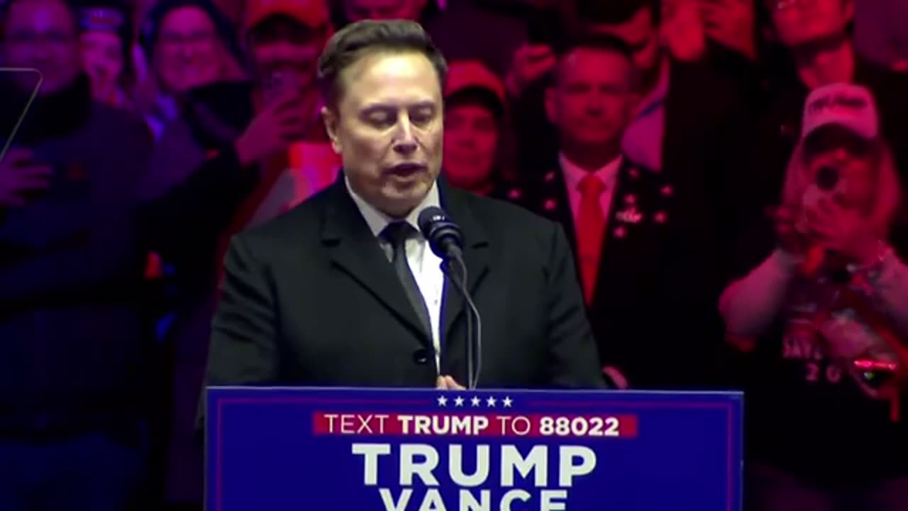 Elon Musk Crashes Trump Pre Inauguration Rally Speech at the Capital One Arena in Washington DC.