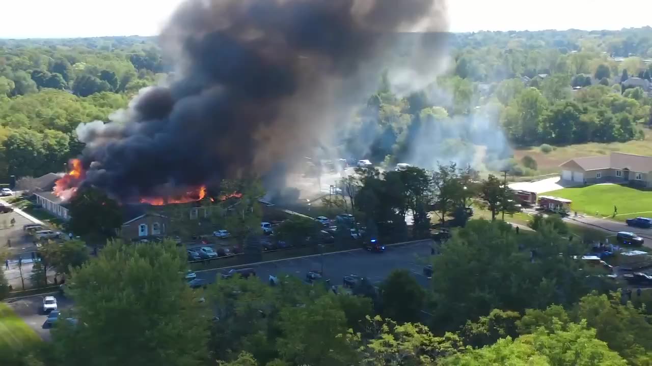 Aerial Footage Shows LDS Church Burning in Grand Blanc, Michigan